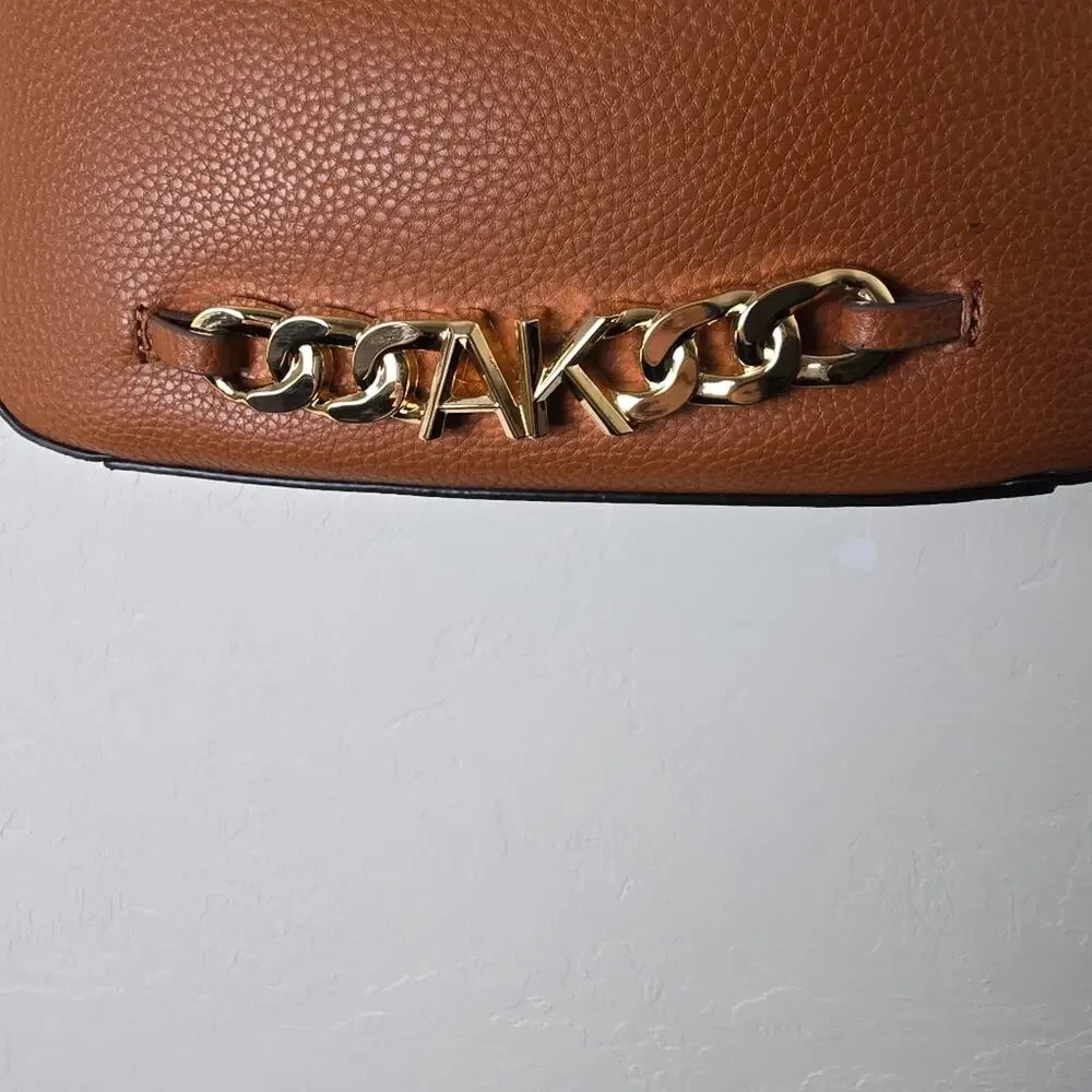 Anne Klein Two Tone Hobo Bag Brown Cream Black Faux Leather Chic Shoulder Purse